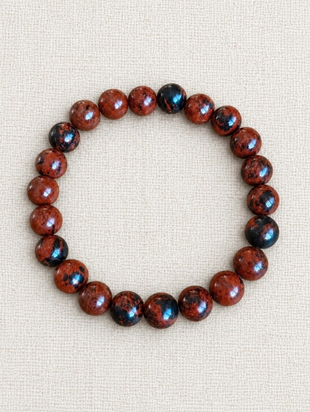 Mahogany Obsidian Beaded Stretch Bracelet | Handmade